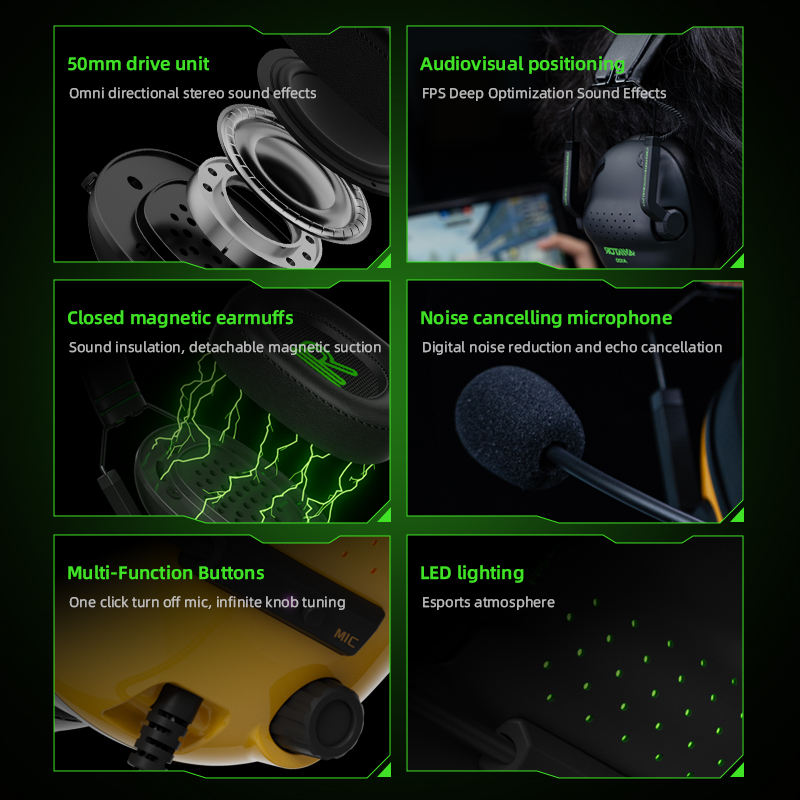PIVA Aviator A100 gaming headset features including 50mm drivers and noise-reducing microphone
