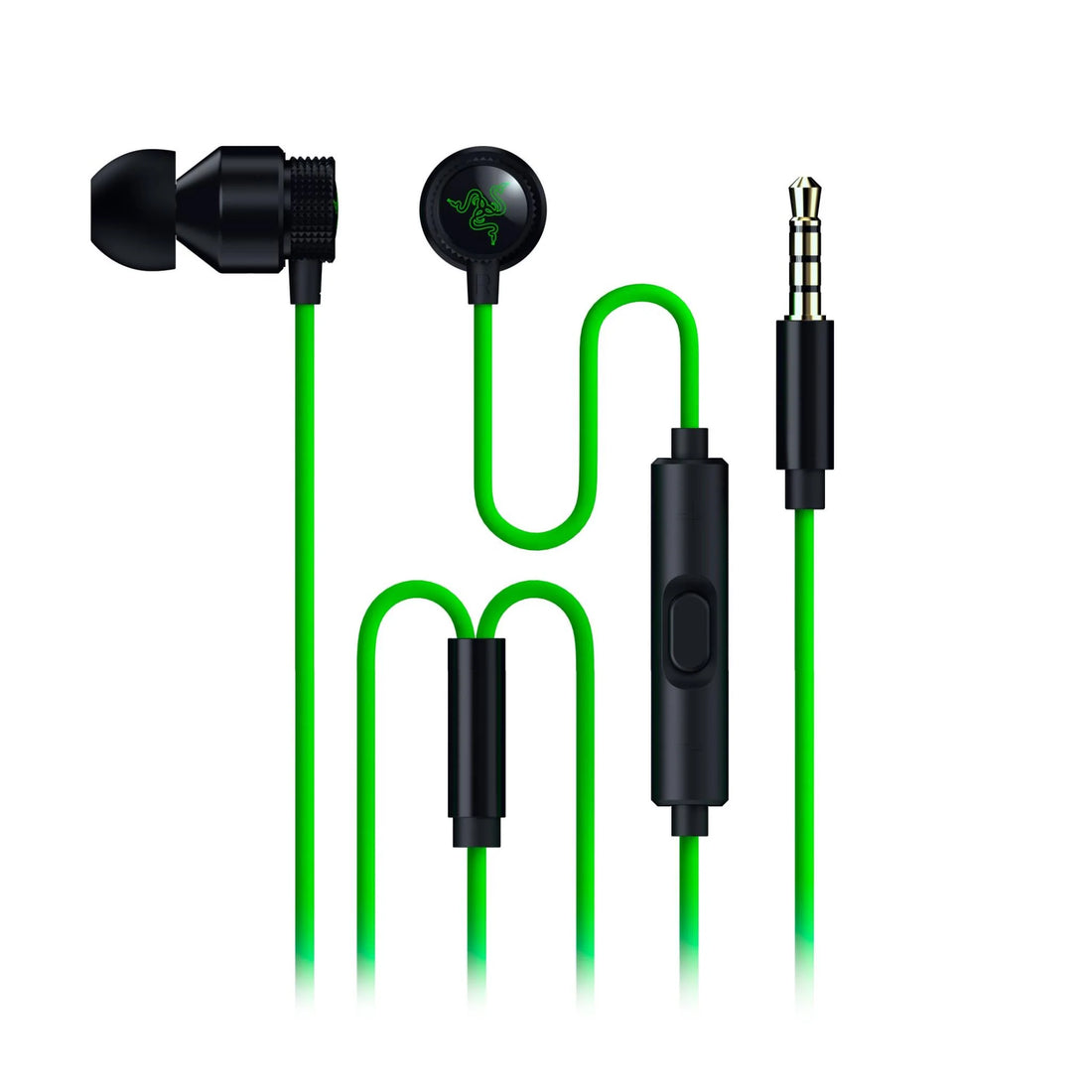 Razer Hammerhead V3 wired gaming earbuds with green cable